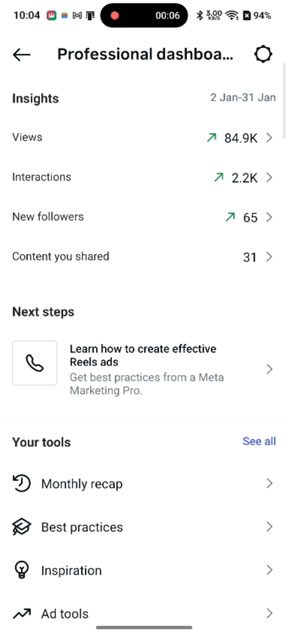 Instagram Insights Jan 2026 overview